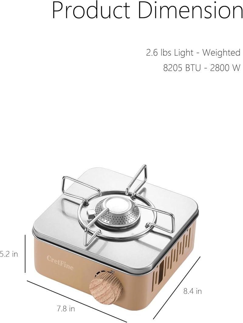 CretFine Mini Butane Camping Stove with Portable Bag, Indoor and Outdoor Cooking, for Emergency and Camp Essentials, 8205 BTU, 2hr Usage per Canister, Gas Not Included, Khaki - Image 4